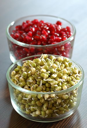 Moong sprouts, pomegranate kernels