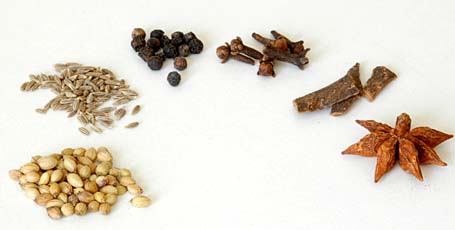 Indian Spices - Coriander Seeds, Cumin, Black Peppercorn, Cloves, Cinnamon, Star Anise