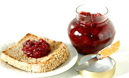 Cranberry Jam on a Slice of Whole Wheat Bread