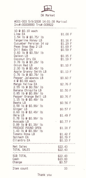 My grocery bill from DK Market, Renton, WA