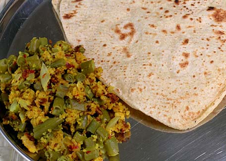 Chapati with Paruppu Usili made of Green beans (Roti and Lentil Curry with Green Beans)