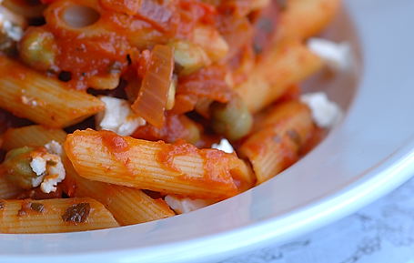 Penne in Tomato-Basil Sauce with Goat Cheese