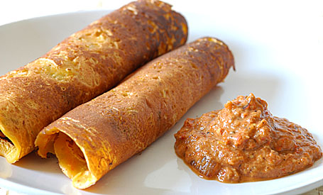 Red Bell Pepper Chutney and Besan Dosas