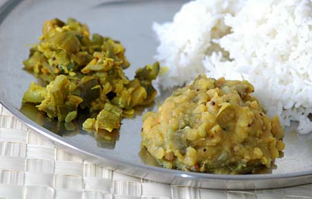 Ridge Gourd Dal with rice and curry