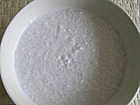 Nylon Sagu (small and fine variety from India) soaking in Coconut Milk