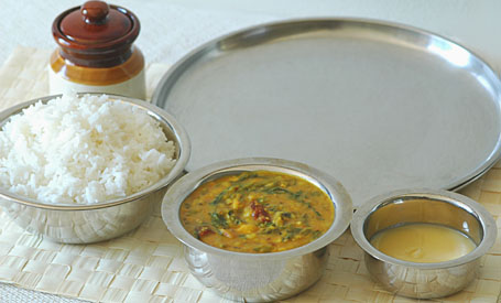 Spinach-Garlic Dal with Rice