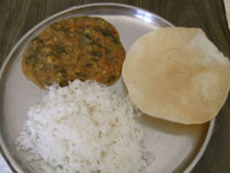 Spinach dal, Rice and Papad