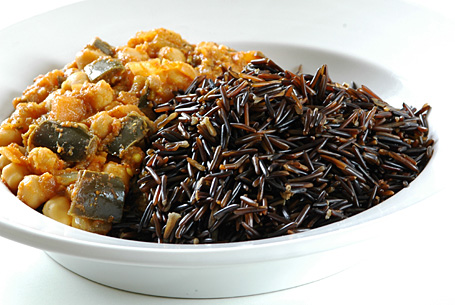 Wild Rice with Eggplant-Chickpea Curry (Brinjal-Chole)